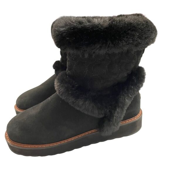 Coach Izzie Midcalf Black suede and faux fur boots/ bootie size 7.5B new! - Picture 7 of 7